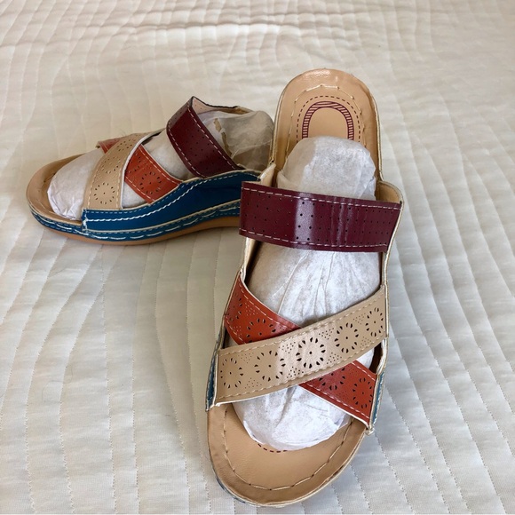 NWOT Multi Color Wedge Sandal - Picture 2 of 16